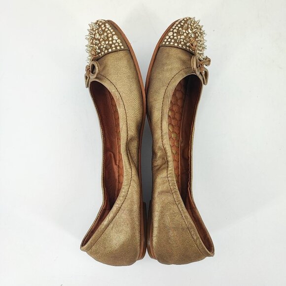 Sam Edelman Women's Gold Leather Spiked Flats Size 6.5M - Picture 6 of 8